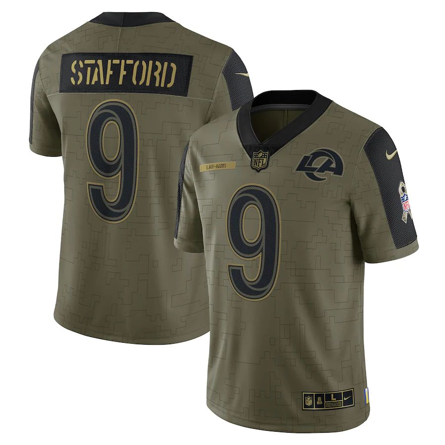 Men's Los Angeles Rams Matthew Stafford Olive 2021 Salute To Service Limited Player Jersey