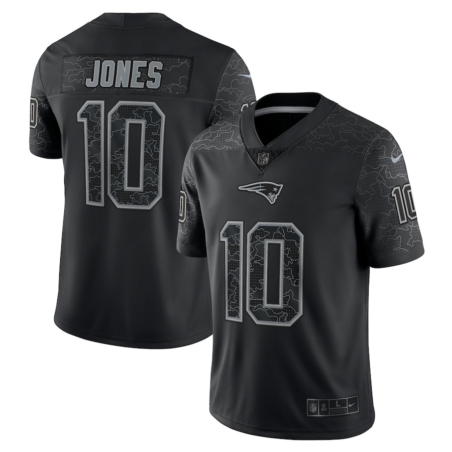 Mac Jones #10 New England Patriots Black Reflective Limited Jersey