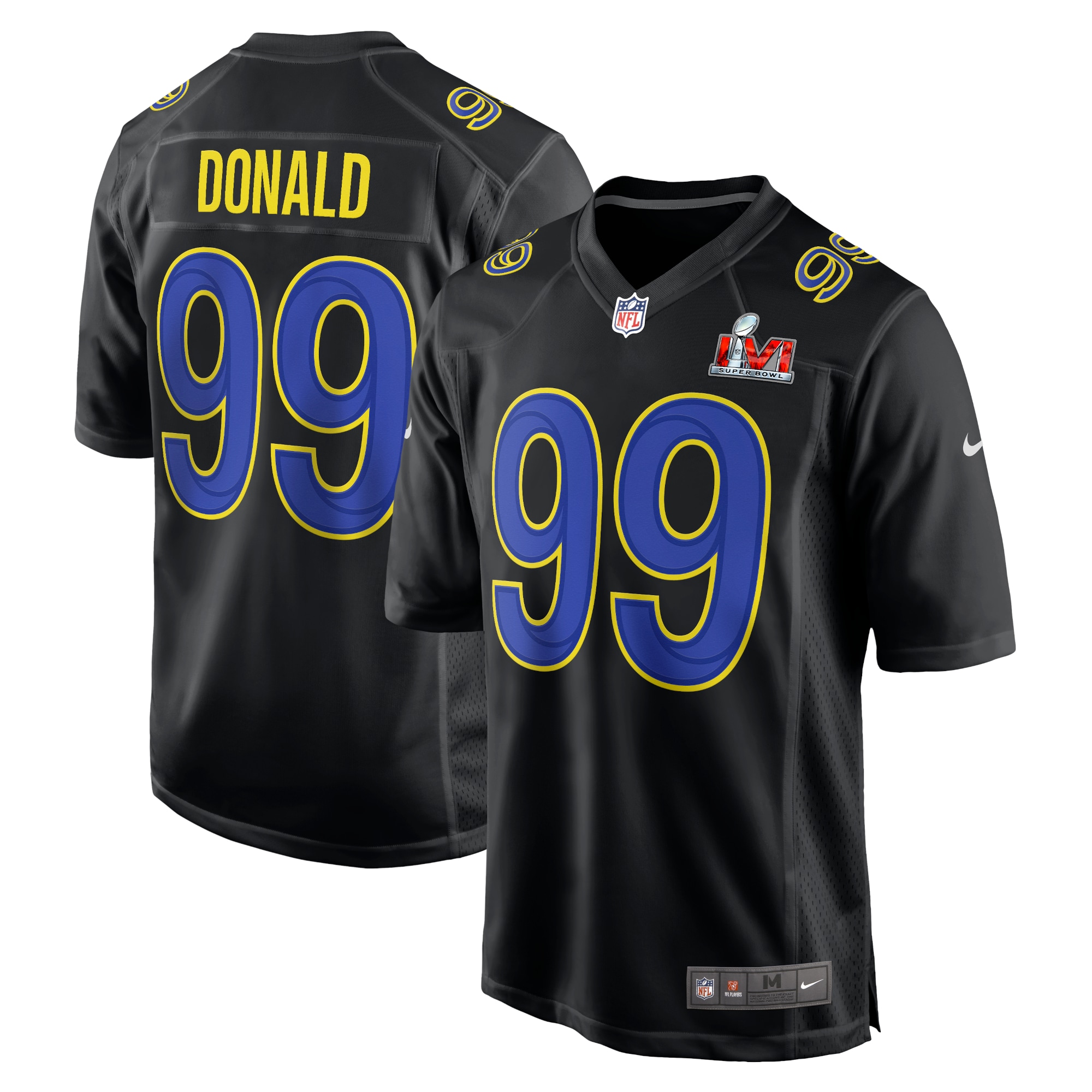 Men's Aaron Donald #99 Black Los Angeles Rams Super Bowl LVI Bound Game Fashion Jersey