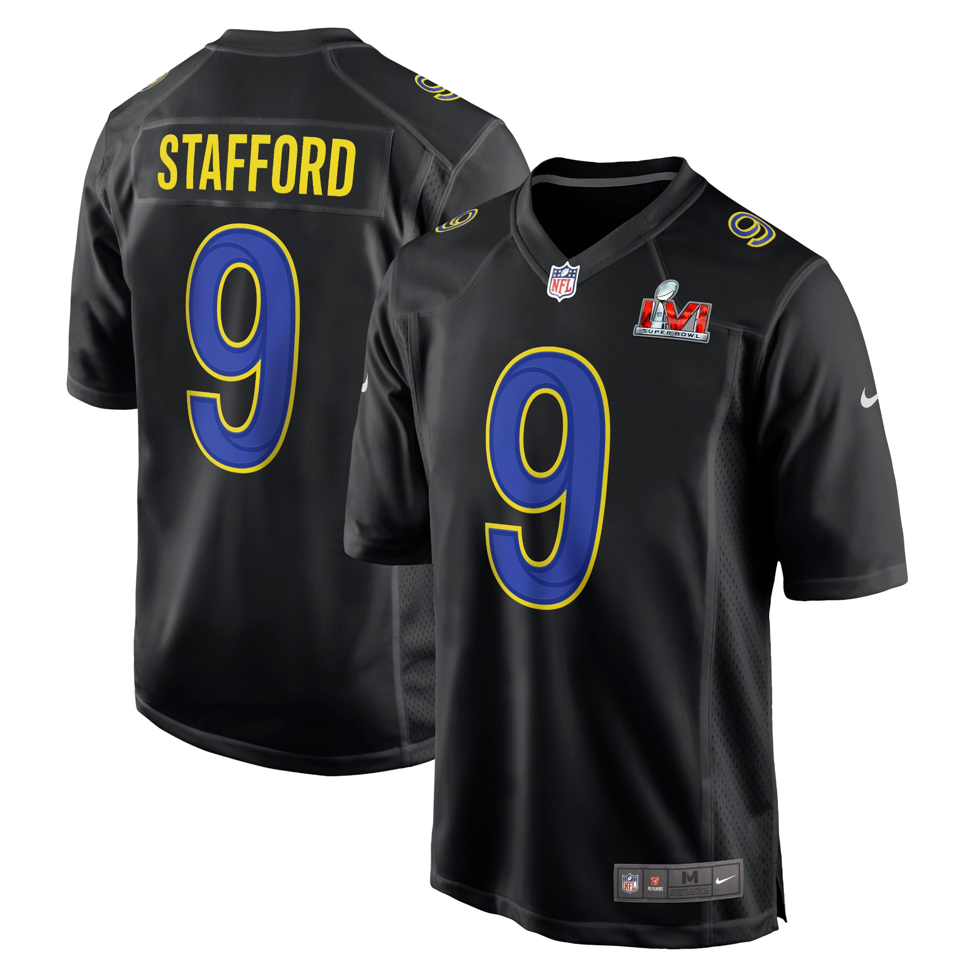 Men's Matthew Stafford #9 Black Los Angeles Rams Super Bowl LVI Bound Game Fashion Jersey