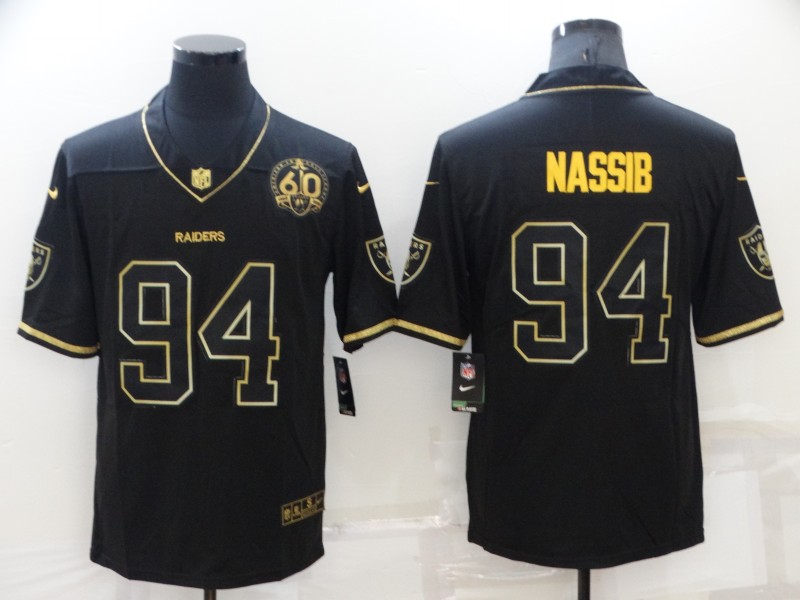 Men's Oakland Raiders Carl Nassib Black Metallic Gold 60th Anniversary Jersey