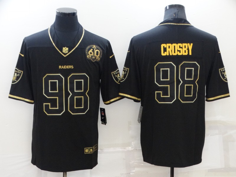 Men's Oakland Raiders Maxx Crosby Black Metallic Gold 60th Anniversary Jersey