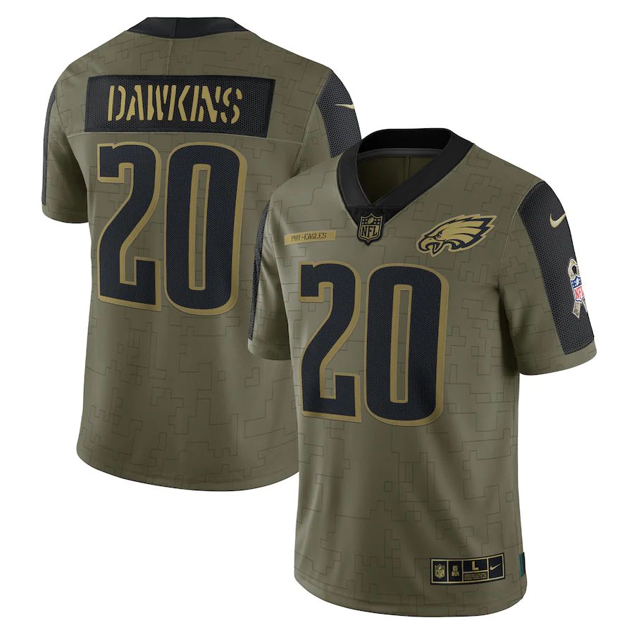 Men's Philadelphia Eagles Brian Dawkins Olive 2021 Salute To Service Retired Player Limited Jersey