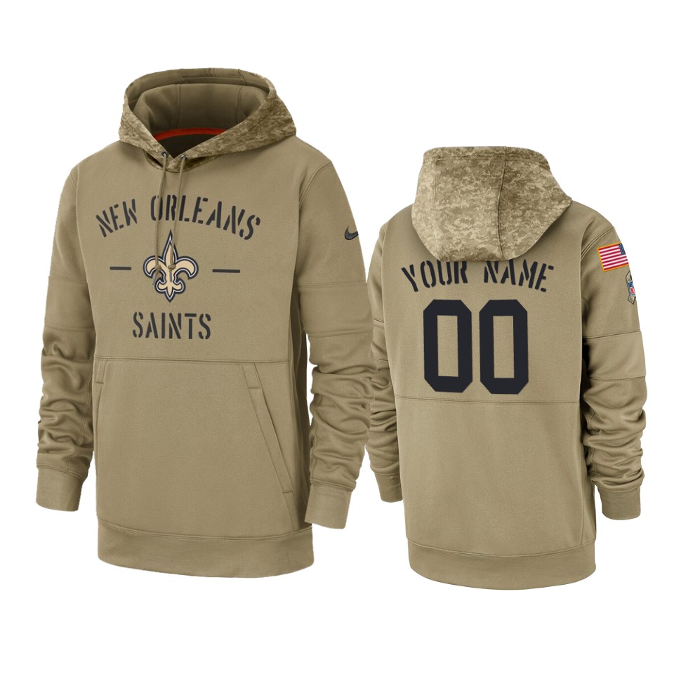 New Orleans Saints Custom Tan 2019 Salute to Service Sideline Therma Pullover Hoodie