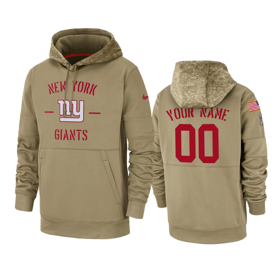 New York Giants Custom Tan 2019 Salute to Service Sideline Therma Pullover Hoodie