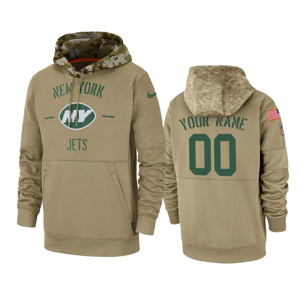 New York Jets Custom Tan 2019 Salute to Service Sideline Therma Pullover Hoodie