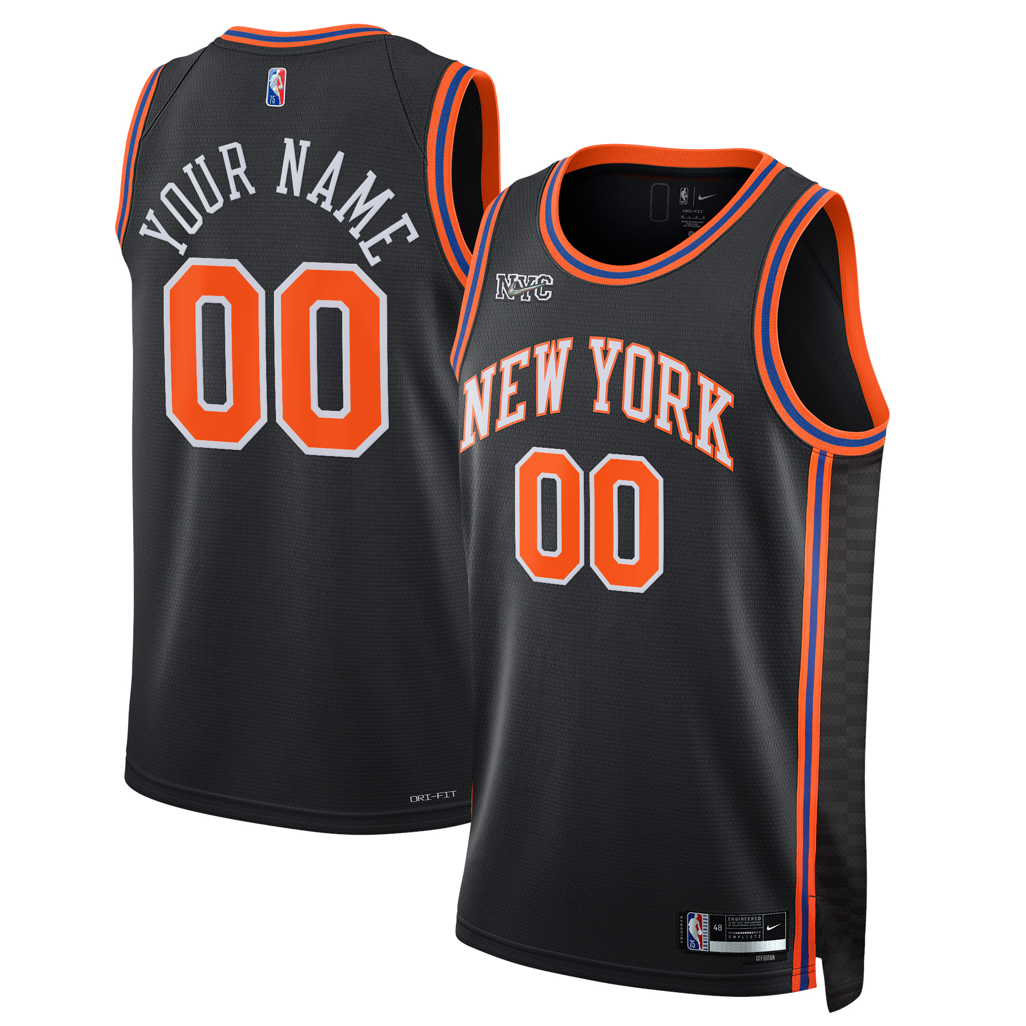 Men's New York Knicks Black 2021-22 Swingman Custom Jersey - City Edition