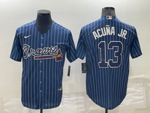 Ronald Acuna Jr. 13 Atlanta Braves Navy Blue Pinstripe Jersey