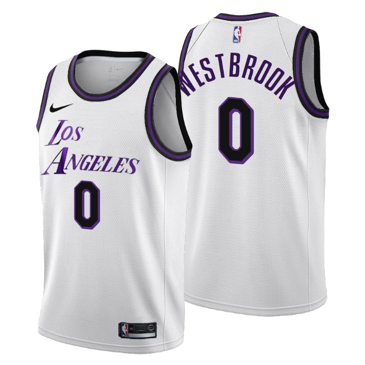 Russell Westbrook 0 Los Angeles Lakers 2022-23 White City Edition Jersey