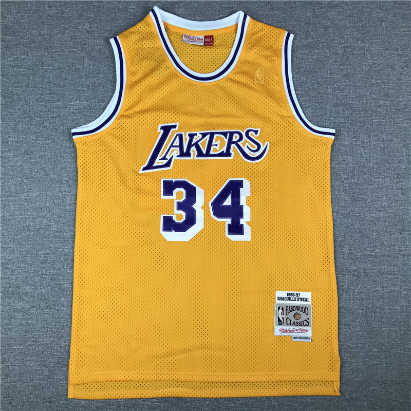 Shaquille O'Neal 34 Los Angeles Lakers Gold M&N 96-97 Hardwood Classics Road Jersey