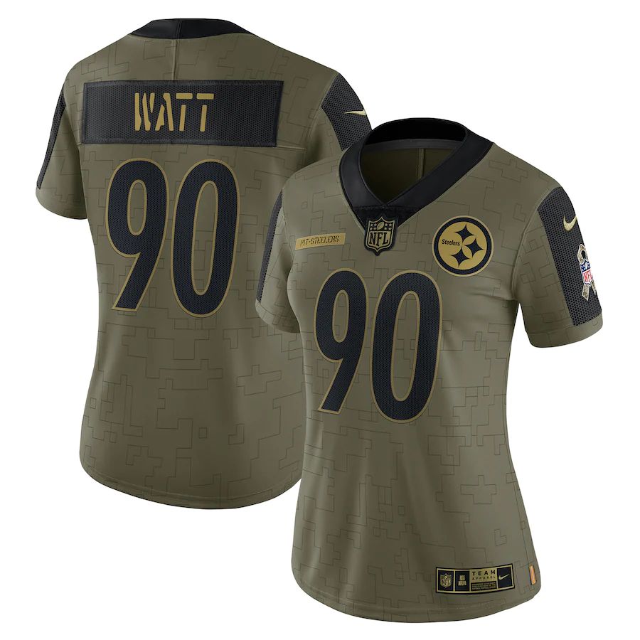 Women's Pittsburgh Steelers T.J. Watt Olive 2021 Salute To Service Limited Player Jersey