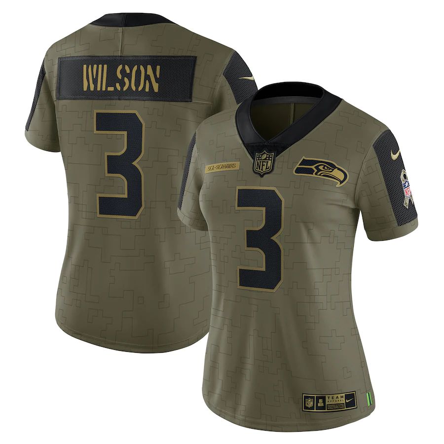Women's Seattle Seahawks Russell Wilson Olive 2021 Salute To Service Limited Player Jersey