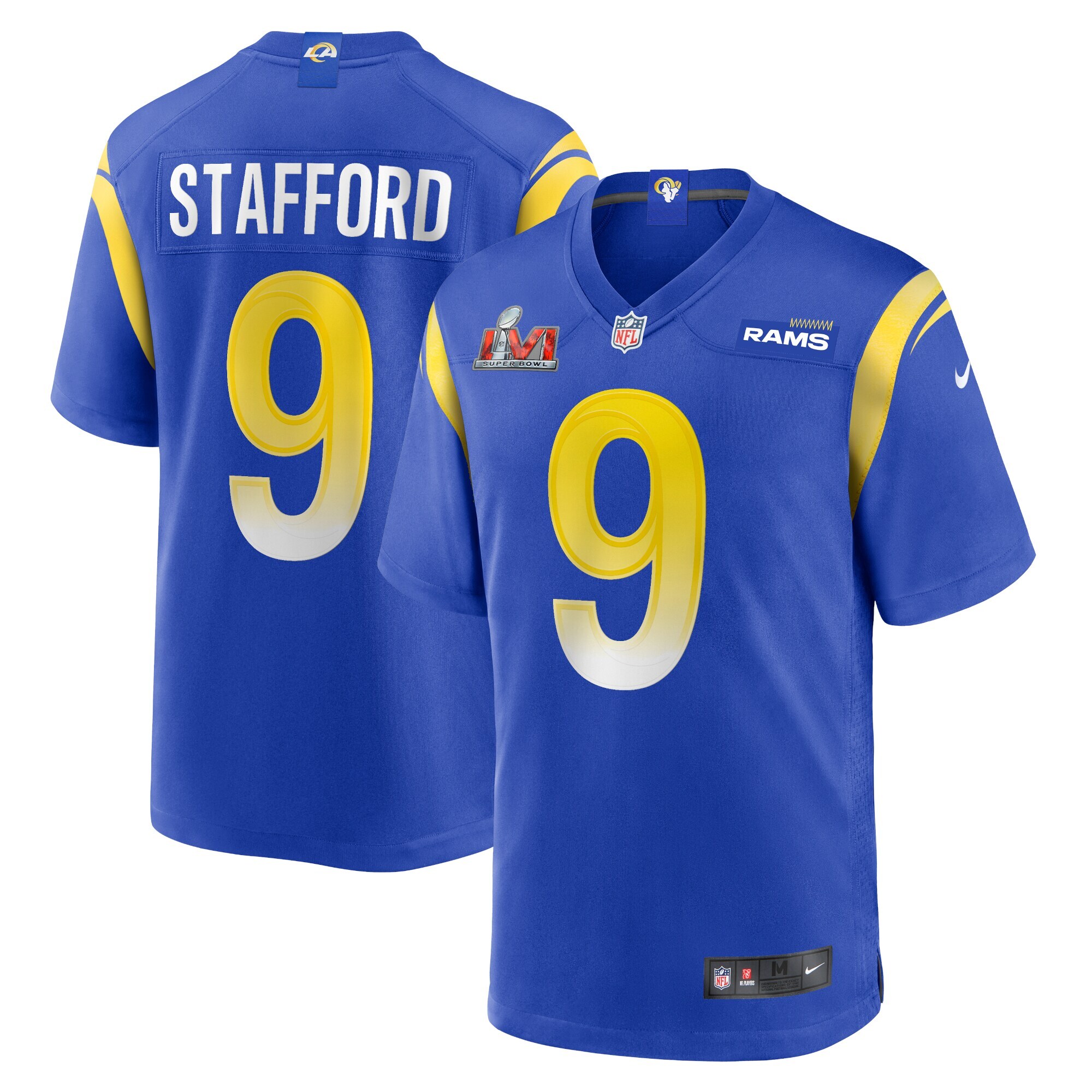 Matthew Stafford #9 Royal Los Angeles Rams Super Bowl LVI Bound Patch Game Jersey