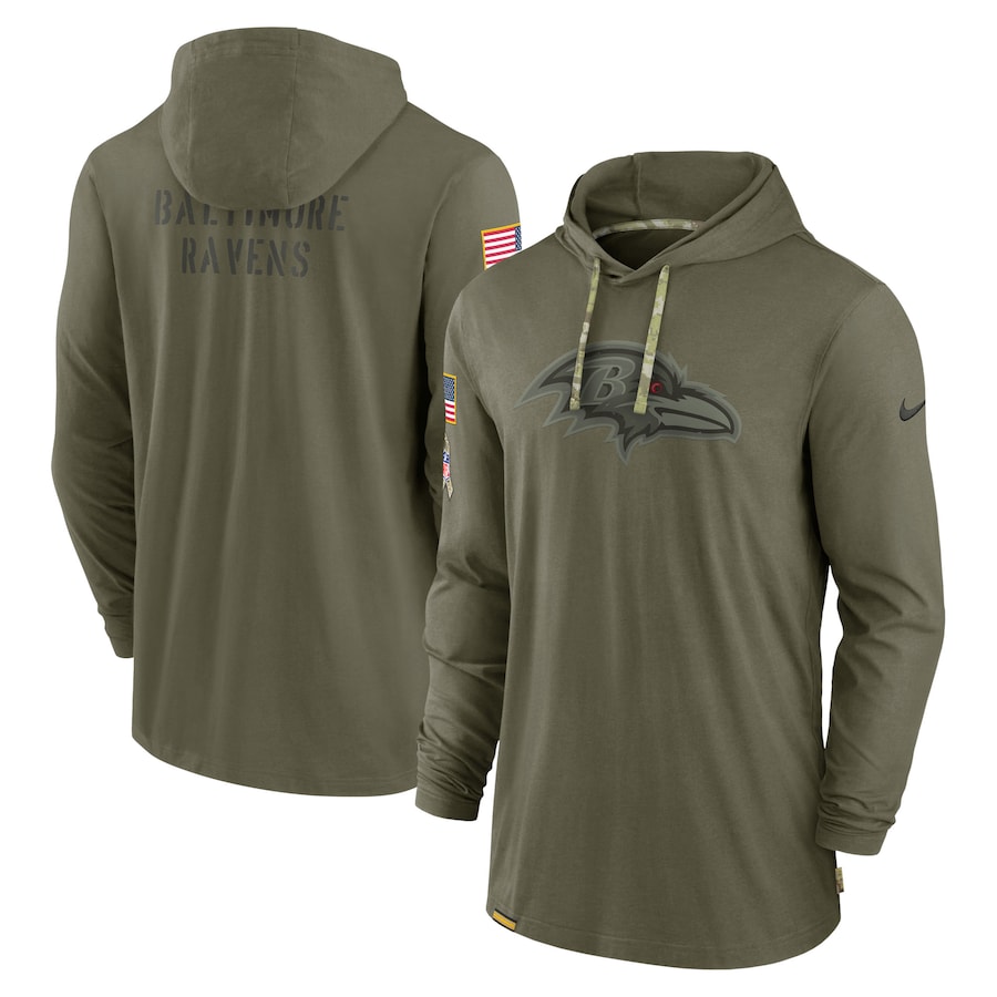 Baltimore Ravens 2022 Salute To Service Tonal Pullover Hoodie Olive