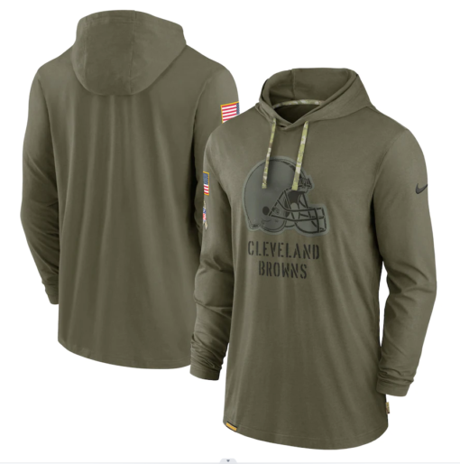 Cleveland Browns 2022 Salute To Service Tonal Pullover Hoodie Olive