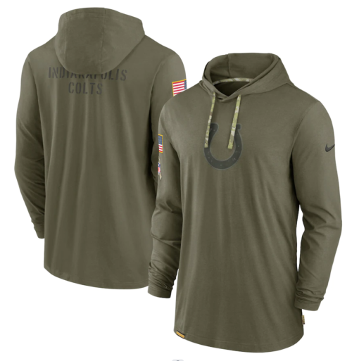 Indianapolis Colts 2022 Salute To Service Tonal Pullover Hoodie Olive