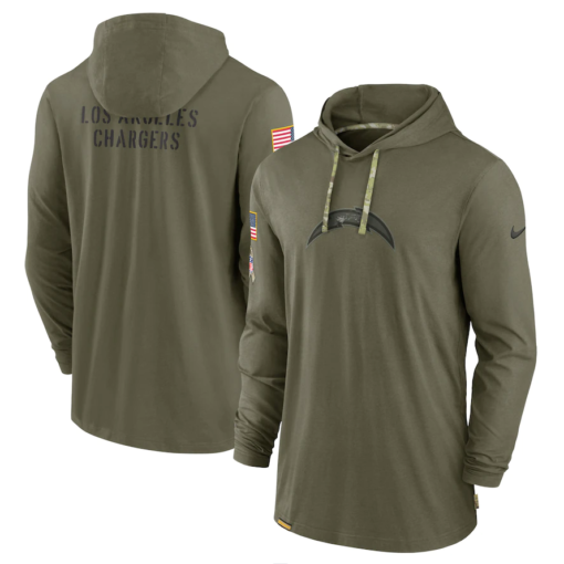 Los Angeles Chargers 2022 Salute To Service Tonal Pullover Hoodie Olive