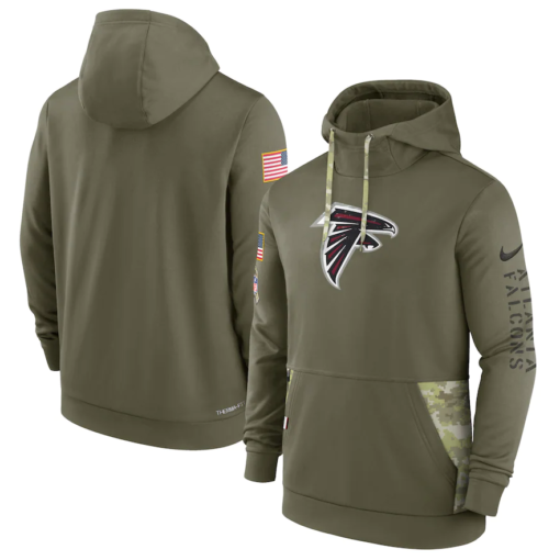 Men's Atlanta Falcons  Olive 2022 Salute To Service Therma Performance Pullover Hoodie