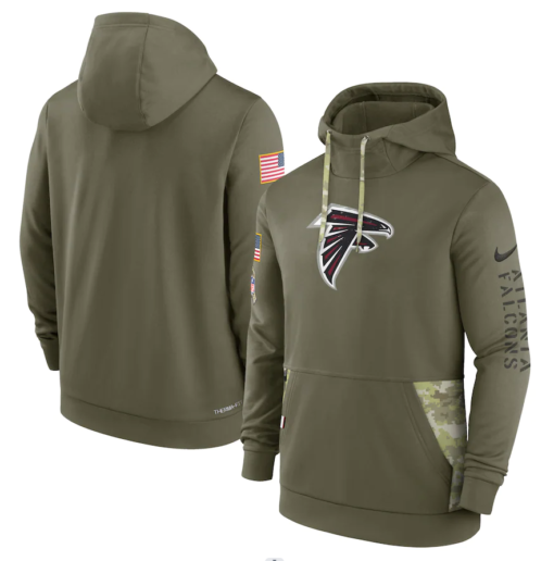 Men's Atlanta Falcons  Olive 2022 Salute To Service Therma Performance Pullover Hoodie