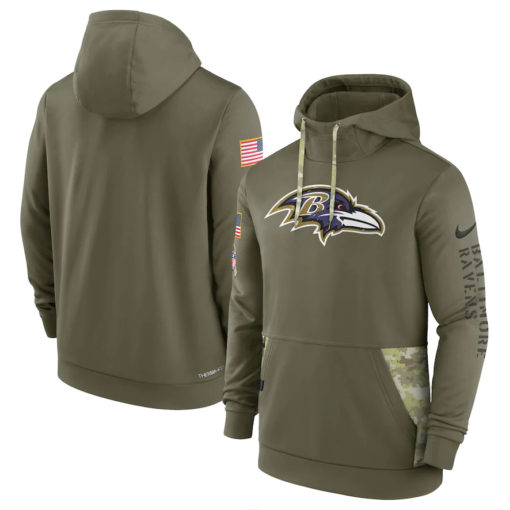 Men's Baltimore Ravens  Olive 2022 Salute To Service Therma Performance Pullover Hoodie