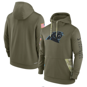 Men's Carolina Panthers  Olive 2022 Salute To Service Therma Performance Pullover Hoodie