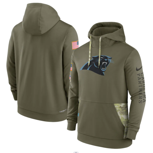 Men's Carolina Panthers Olive 2022 Salute To Service Therma Performance Pullover Hoodie