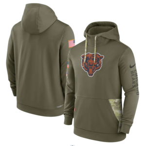 Men's Chicago Bears  Olive 2022 Salute To Service Therma Performance Pullover Hoodie