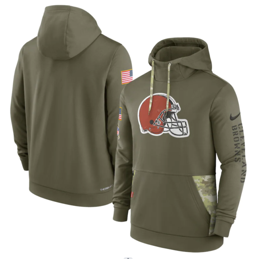 Men's Cleveland Browns  Olive 2022 Salute To Service Therma Performance Pullover Hoodie