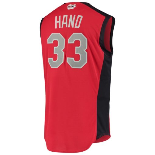 Men's Cleveland Indians Brad Hand Majestic Red/NavyNational League 2019 MLB All-Star Game Workout Player Jersey