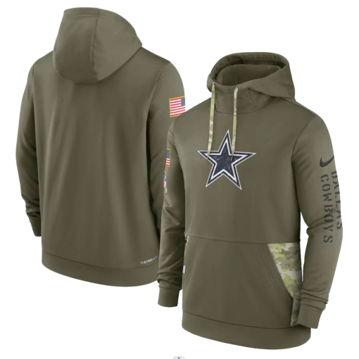 Men's Dallas Cowboys  Olive 2022 Salute To Service Therma Performance Pullover Hoodie