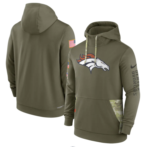 Men's Denver Broncos  Olive 2022 Salute To Service Therma Performance Pullover Hoodie