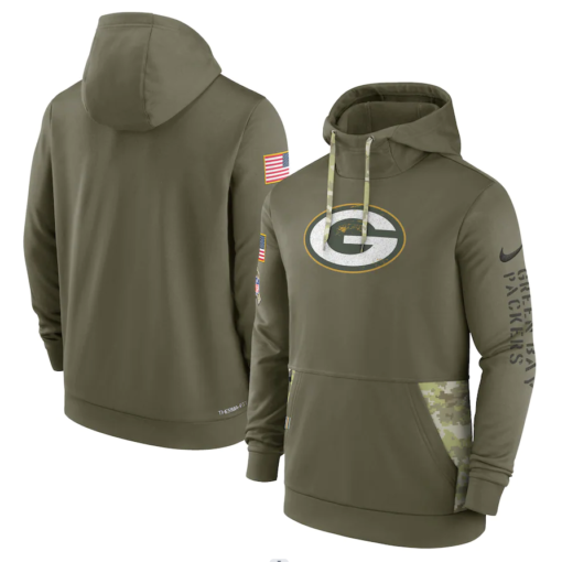 Men's Green Bay Packers  Olive 2022 Salute To Service Therma Performance Pullover Hoodie
