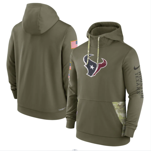 Men's Houston Texans  Olive 2022 Salute To Service Therma Performance Pullover Hoodie