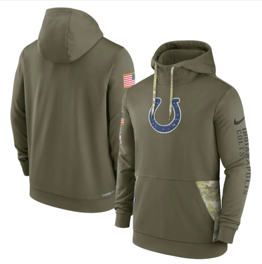 Men's Indianapolis Colts  Olive 2022 Salute To Service Therma Performance Pullover Hoodie
