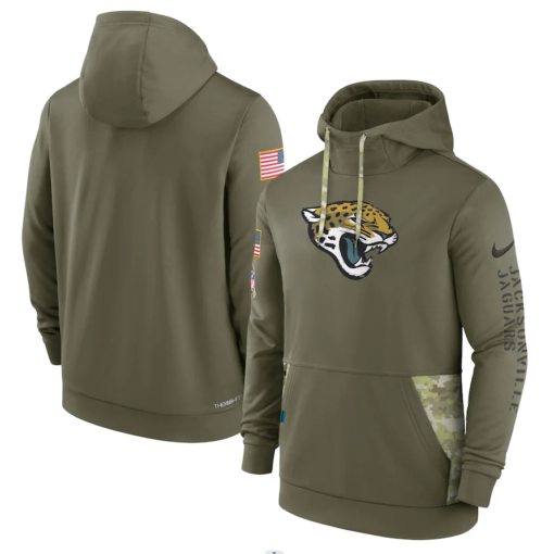 Men's Jacksonville Jaguars Olive 2022 Salute To Service Therma Performance Pullover Hoodie