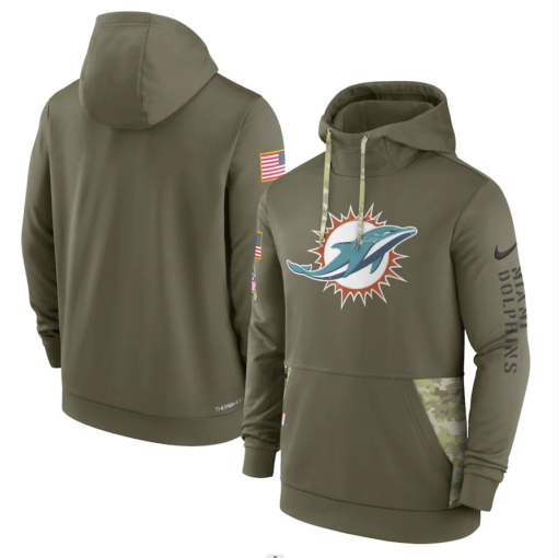 Men's Miami Dolphins  Olive 2022 Salute To Service Therma Performance Pullover Hoodie