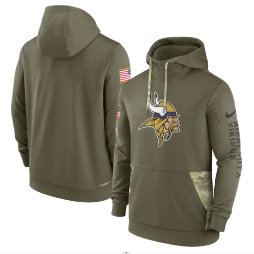 Men's Minnesota Vikings  Olive 2022 Salute To Service Therma Performance Pullover Hoodie
