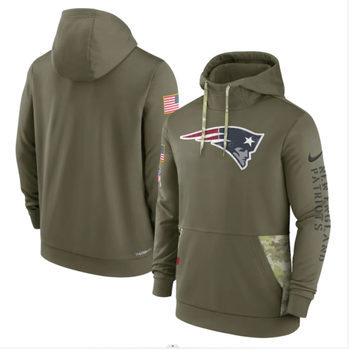 Men's New England Patriots  Olive 2022 Salute To Service Therma Performance Pullover Hoodie