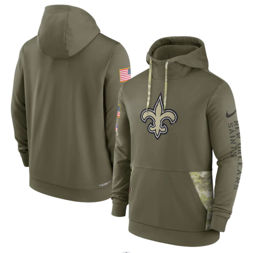 Men's New Orleans Saints  Olive 2022 Salute To Service Therma Performance Pullover Hoodie