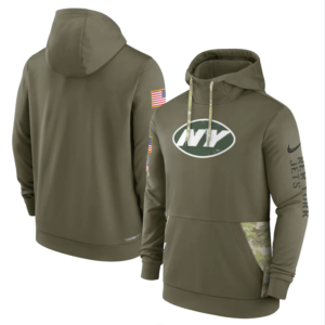 Men's New York Jets Olive 2022 Salute To Service Therma Performance Pullover Hoodie
