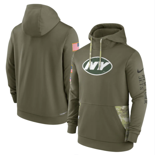 Men's New York Jets  Olive 2022 Salute To Service Therma Performance Pullover Hoodie