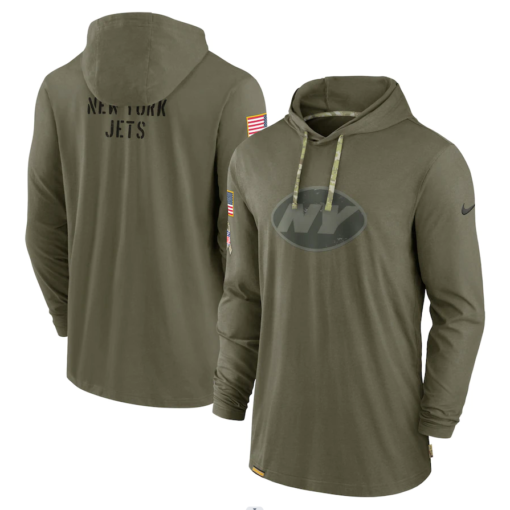 Men's New York Jets Olive 2022 Salute To Service Tonal Pullover Hoodie