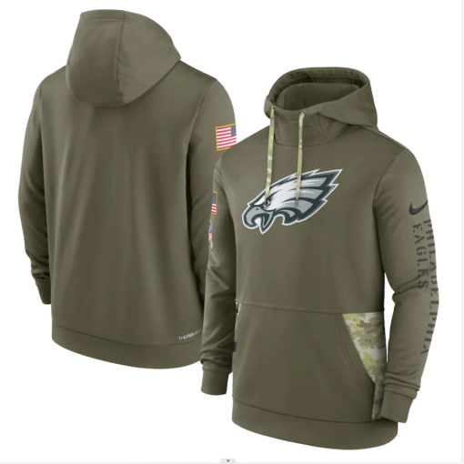 Men's Philadelphia Eagles  Olive 2022 Salute To Service Therma Performance Pullover Hoodie