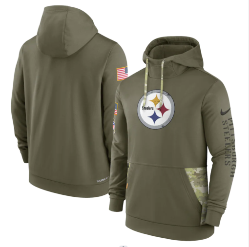 Men's Pittsburgh Steelers Olive 2022 Salute To Service Therma Performance Pullover Hoodie
