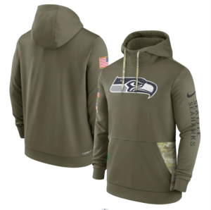 Men's Seattle Seahawks  Olive 2022 Salute To Service Therma Performance Pullover Hoodie