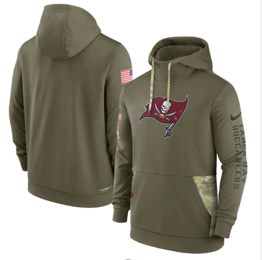 Men's Tampa Bay Buccaneers  Olive 2022 Salute To Service Therma Performance Pullover Hoodie