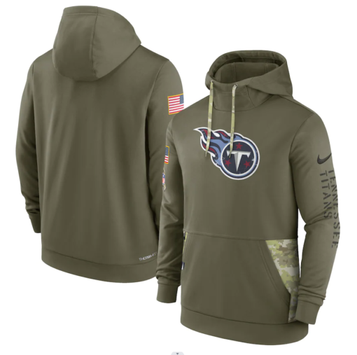Men's Tennessee Titans Olive 2022 Salute To Service Therma Performance Pullover Hoodie