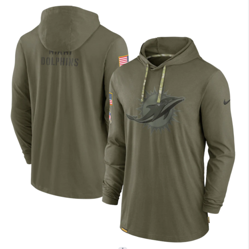 Miami Dolphins 2022 Salute To Service Tonal Pullover Hoodie Olive