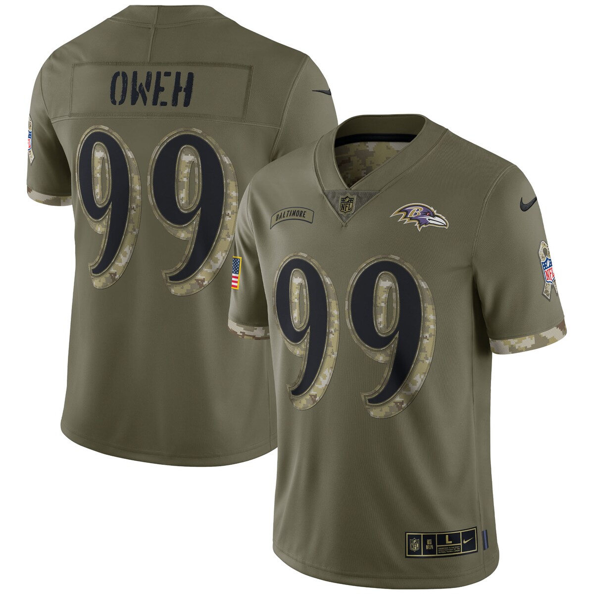 Odafe Oweh #99 Baltimore Ravens  Olive 2022 Salute To Service Limited Jersey