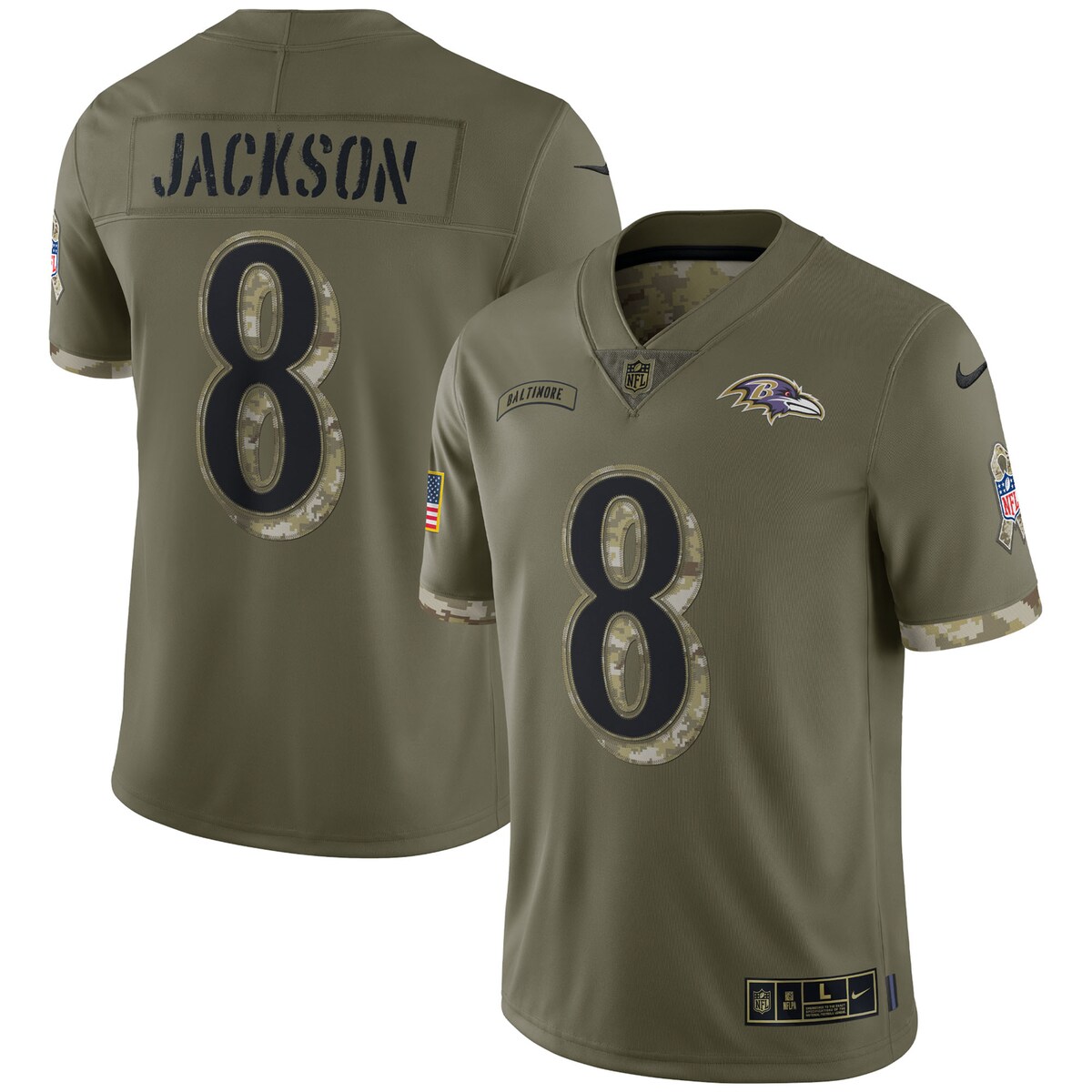 Lamar Jackson #8 Baltimore Ravens  Olive 2022 Salute To Service Limited Jersey